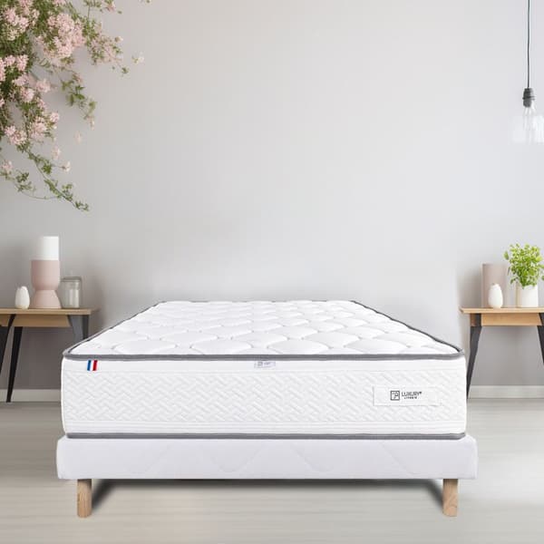 Madrassset 90x190 cm, Iris, 20 cm, memory foam, fast, sommar/vintersida + vit bas 13cm tjock Vit