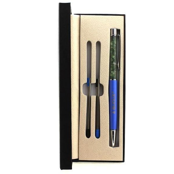 Rå Tsavorite Granat Mineral Pen Tanzania - ABIJOUX - Kuglepen - Sort - Medium Blå