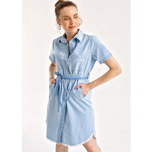 MT-vaatteet - Denim-mekko vyöllä - Taivaansininen 38 Blå 38