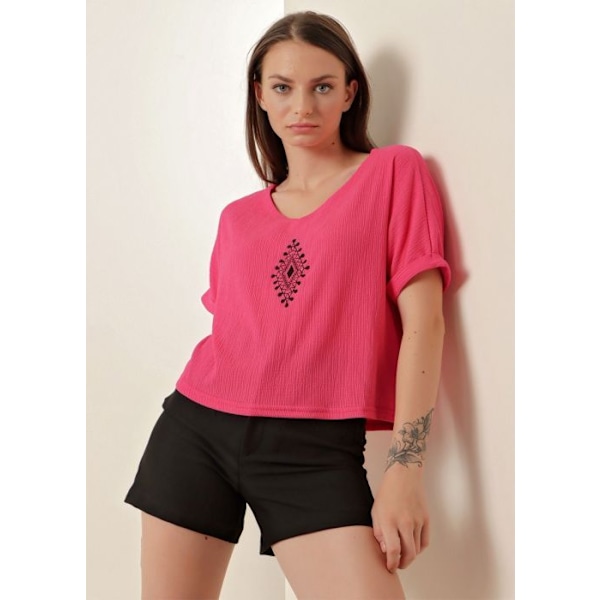 MT-kläder - Broderad Skjorta V-ringad Rosa 40 Rosa 40