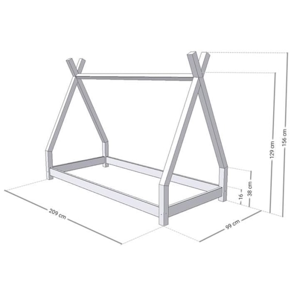 Benlemi barnsäng tipi - massivt trä - grå - 90 x 200 cm - Boxfjäder ingår - Montessori Grå