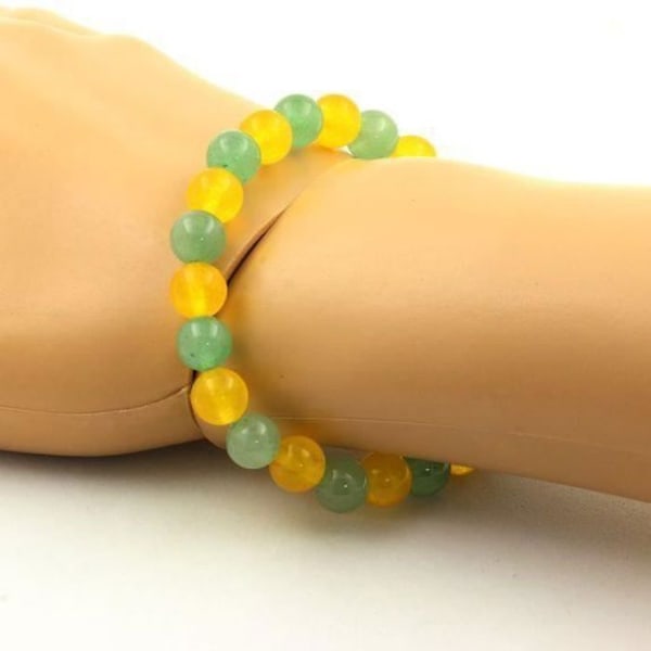 Sten og mineraler. Aventurine Beads Armbånd + Gul Agat 8 mm. Fremstillet i Frankrig.