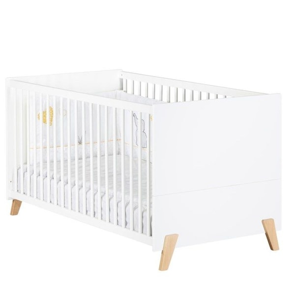 Jatkettava sänky - 140x70cm - Babyprice Joy Natural - Valkoinen luonnonpuisilla jaloilla VIT