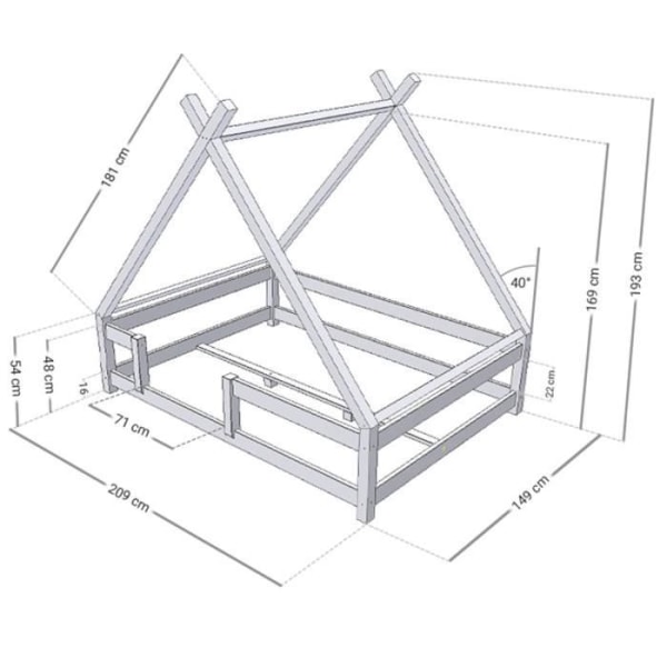 TAHUKA børnehytteseng - GENERISK - 140 x 200 - Massivt træ - Blå Blå