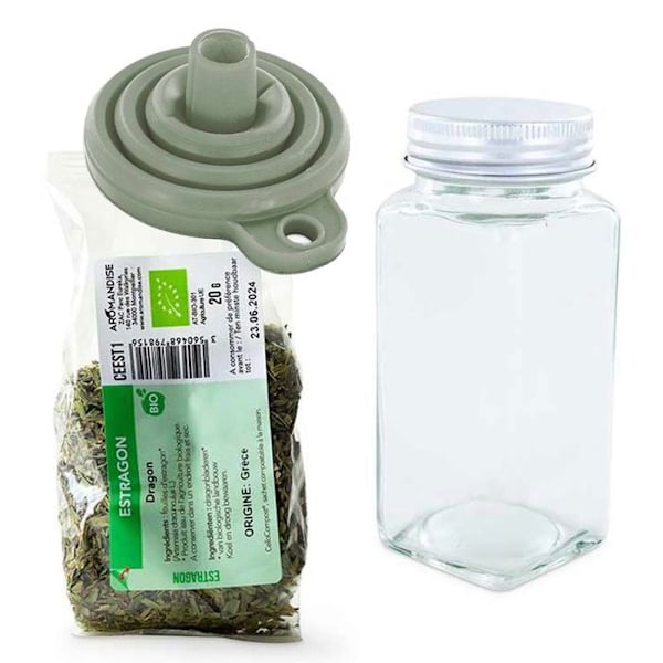 Maustejauhepullo + suppilo + luomu rakuuna 20 g
