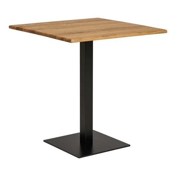 Café bord egetræ metalbase sort 70 x 70 x 75 cm brun