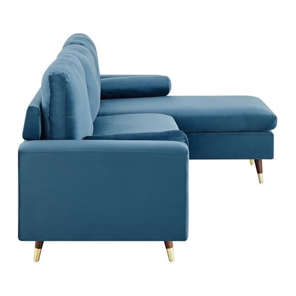 Vendbar fast hjørnesofa - 3 steder - Blåt stof - Træ- og guldben - L 194 x D 139 x H 83 - NEW YORK Blå