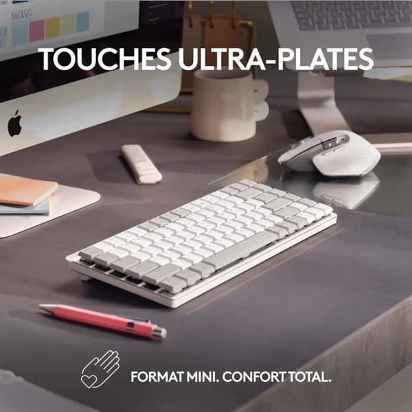 Tastatur - Trådløs - Logitech - MX Mechanical Mini - AZERTY - Baggrundsbelyst - Til Mac - Lys grå