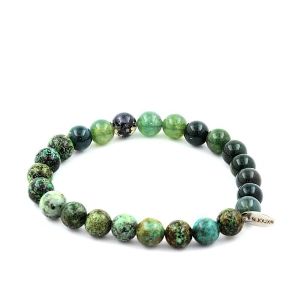 Stenar och mineraler. Afrikanska Turkospärlor + Moss Agate Armband 8 mm. Tillverkad i Frankrike. Blå