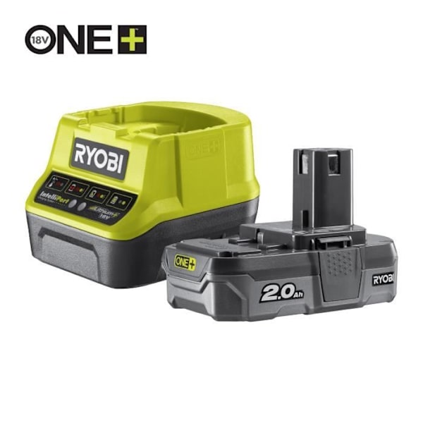 RYOBI - 18V ONE+ pora-ruuvimeisseli - 50 Nm - 500-1800 rpm - 13 mm istukka + 1 2 Ah akku, laturi & laukku - R18DD3-120S Grått och grönt