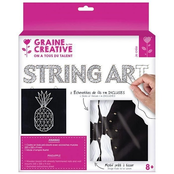 String Art Box - Blackboard Ananas tråd konst 22 x 22 cm Svart