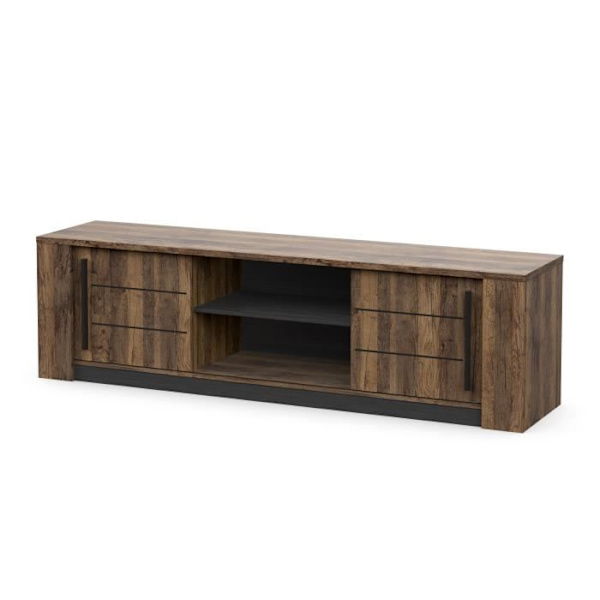 MONACO TV skab - 2 skydelåger + 3 hylder - Eg og sort træ indretning - L184,5 x D42,3 x H51,8 cm - DEMEYERE Salong ek/svart