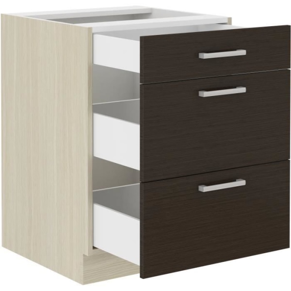 CHAMONIX Basenhet - 3 lådor - Melamin - Mörk ekdekor - L 60 x D 52 x H 82 cm Trälook
