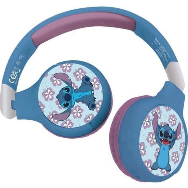 LEXIBOOK - Bluetooth® og kablet hovedtelefon 2 i 1 - Sammenfoldelig og justerbar - Disney Stitch