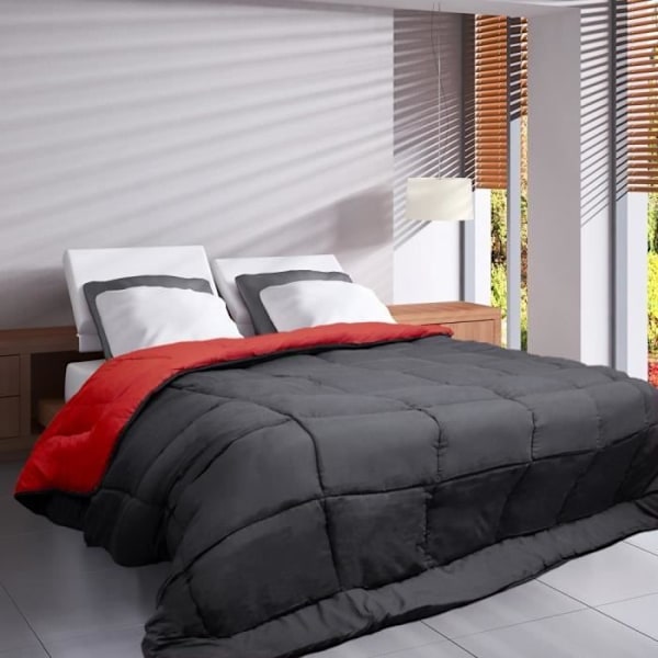 HUDSON kevyt mikrokuitupeitto 200g/m² 220x240cm harmaa ja punainen Grå/röd