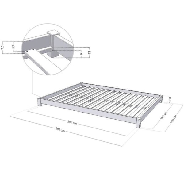 TATAMI dobbeltseng - Benlemi - Massivt træ - Natur og hvid - 180 x 200 cm Natur och vit