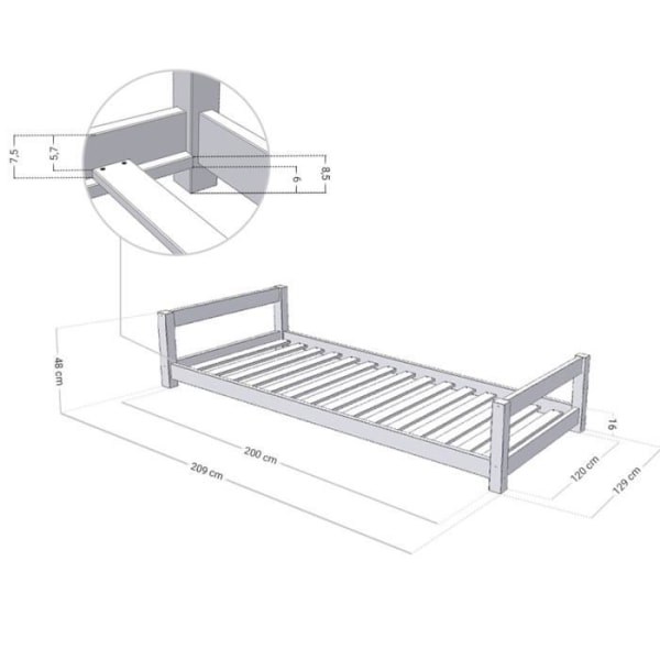 KIDDY barnsäng 120 x 200 vit och naturlig - GENERISK - Trä - Spånskiva - Lamell - Barn Vit