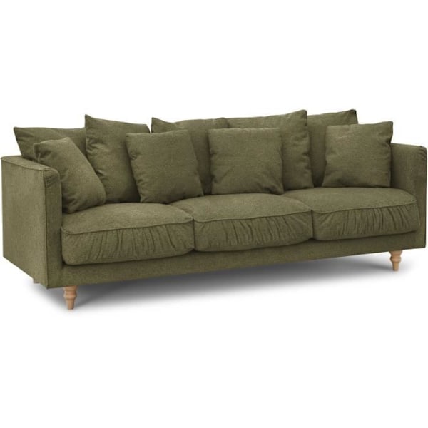 CONSTANCE 4-sits fast soffa - Grönt tyg - Ben i massivt trä - L 212 x H 87 x D 93 cm Grön