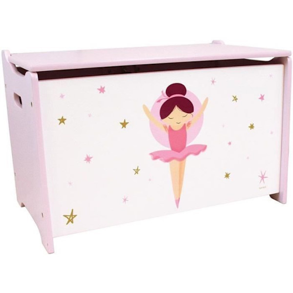 Legetøjskasse i træ - Ballerina Dancer - SJOVT HUS - H.40 x L.58 x D.36 cm rosa och vitt