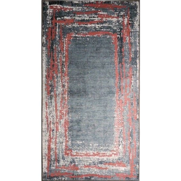 Tæppe - RING - Sort/Rød - 80x150 cm - Antiskrid - Maskinvaskbart - Polyester Svart röd