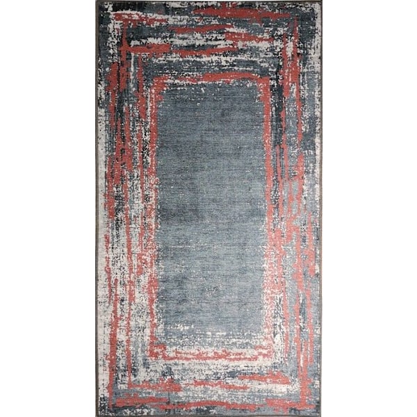 Teppe - RING - Svart/Rød - 80x150 cm - Antiskli - Maskinvaskbar - Polyester Svart röd