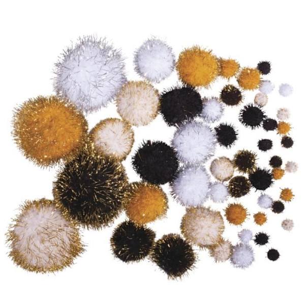 Tofsar metallic, assorterad, svart-guld, färg + diverse storlekar, tab-bag 50st Blandad