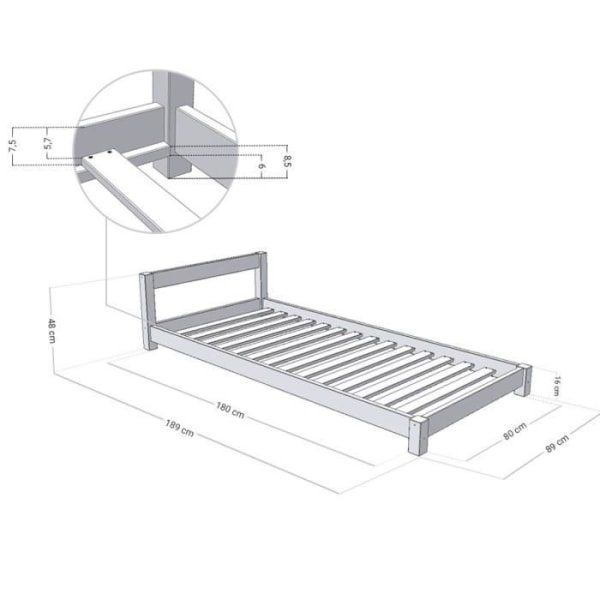 Barnsäng - GENERIC - DREAMY - Trä - Grå - Gratis boxspring