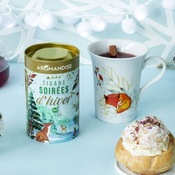 Porcelæn blomstrende tekande 250 ml + Vinteraften urtete Vit