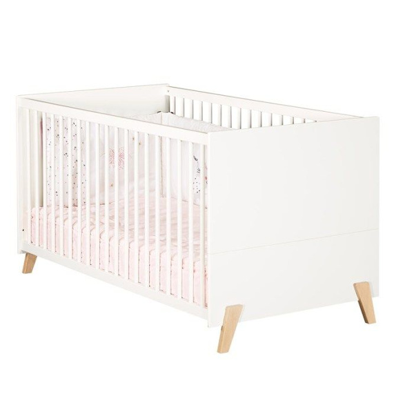Utdragbar säng - 140x70cm - Babyprice Joy Natural - Vit på naturliga träben VIT