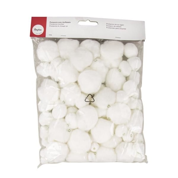 Pompomit - LS - Valkoinen - 4 kokoa - 100 kappaletta - Koriste-esineet Vit