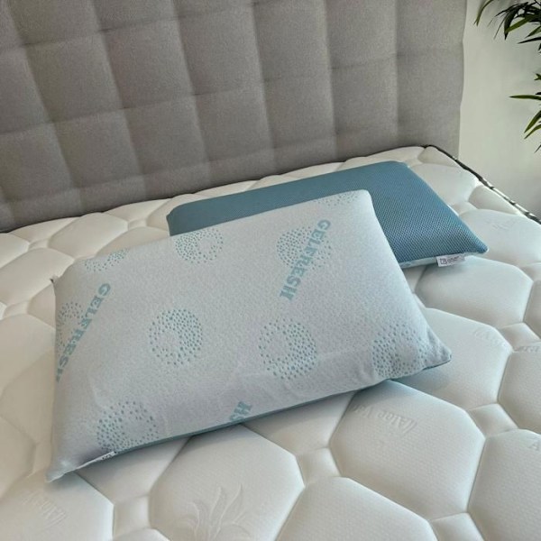 Ortopedisk & ergonomisk Gelfresh memory foam kudde (termoregulator) - Bomullsfiberöverdrag 40x60 cm Blå