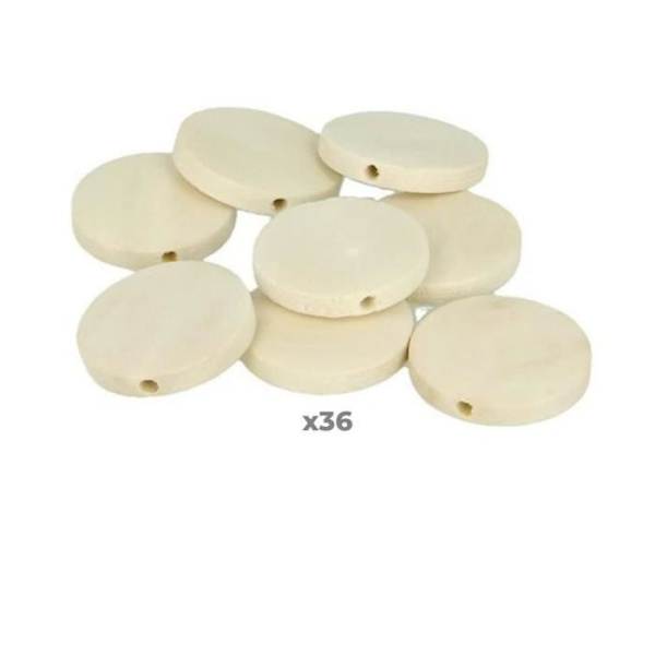 36 litteää pyöreää puuhelmeä 25 mm beige