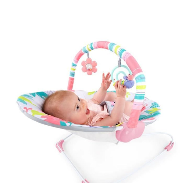 BRIGHT STARTS Pink Flamingo Baby Bouncer, lugnande vibrationer, Activity Arch med interaktiva leksaker Flerfärgad