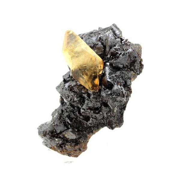 Sten og mineraler. Calcit + Sphalerit. 2947,0 øre. Elmwood Mine, Carthage, Tennessee, USA.