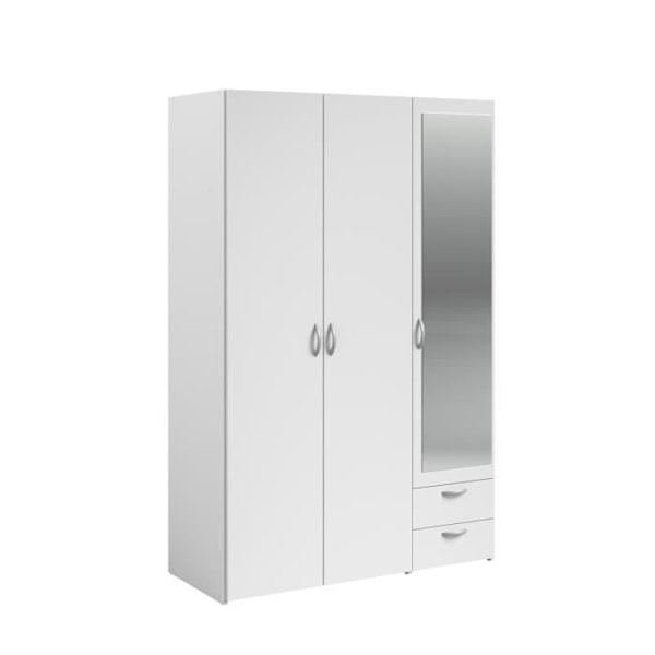 Komplet ZODIAC voksen soveværelse: 140x190 seng med skuffe + Garderobe med 3 låger og 2 skuffer + 2 sengeborde - Hvid Decor - PARISOT Vit