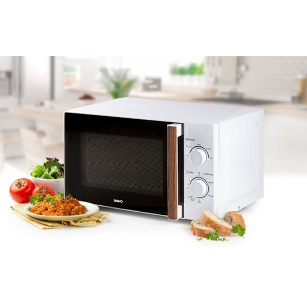 DOMO DO2720 mikrovågsugn - 20L - 700W - 35 min timer - Avfrostningsfunktion - L44 x D35,8 x H 25,8 cm - Vit träfinish Vit