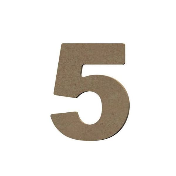 Nummer 5 i MDF-trä för att dekorera - 8 cm brun