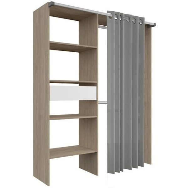 ARTIC omklädningsrumskit med gardin - Ekdekor - 1 kolumn + 2 garderober + 1 låda - L 143,5 X D 48 X H 181,9 cm - EKIPA Ek
