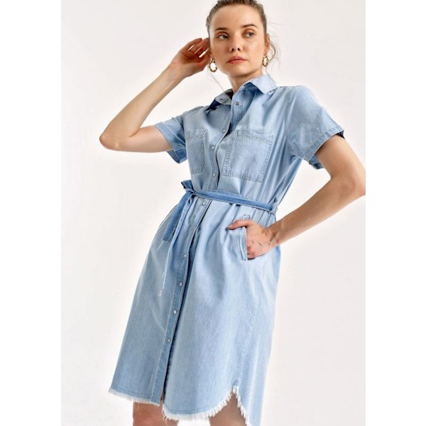 MT-vaatteet - Denim-mekko vyöllä - Taivaansininen 38 Blå 38