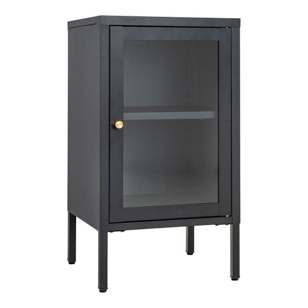 Lille buffét 1 dør 38x35x70 cm i glas og sort metal Svart