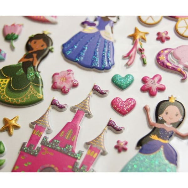 Uudelleenkäytettävät tarrat - 3D-relief - Prinsessat - Glitterit - Tweeny - Disney-prinsessat Flerfärgad