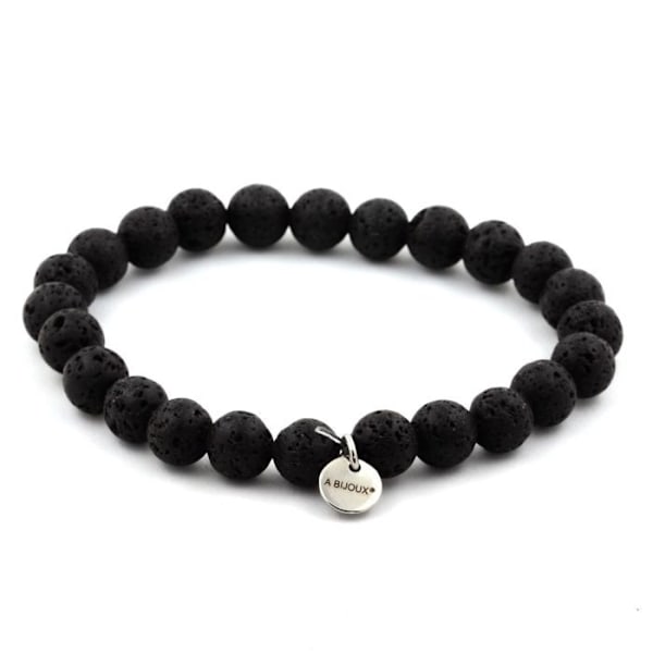 Kivet ja mineraalit. 8mm Lava Bead Rannekoru. Tehty Ranskassa. Svart