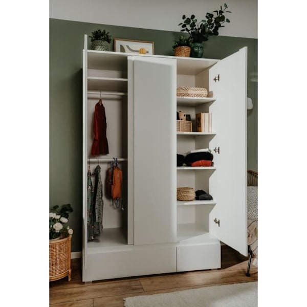 BILLEDE 60B skab - Mat hvid indretning - 3 låger + 2 skuffer - L121,6 x H191 x D55 cm Vit