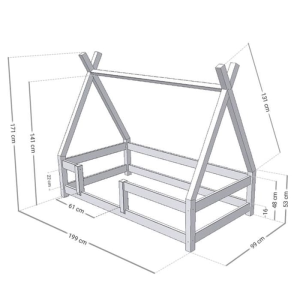 NAKANA barnhyttsäng - GENERISK - 90 x 190 - Blå - Spröjs - Massivt trä Blå