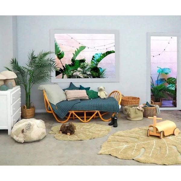 Bladtæppe til stue mini Monstera Lorena Canals 75x100 Oliven