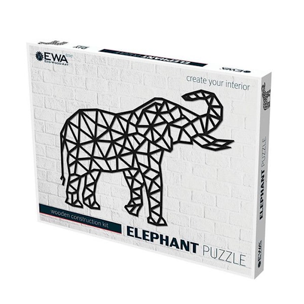 Puzzle vægmaleri i træ - Elefant 73,3 cm Svart