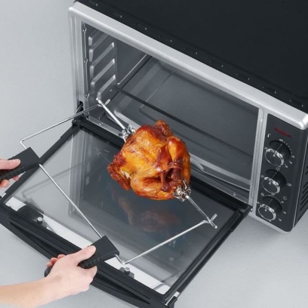 Mini SEVERIN TO2058 roterende varmeovn 42 L, pizzasten og grillspyd, 1.800 W fritstående ovn, 120 min timer, Sort/rustfrit stål