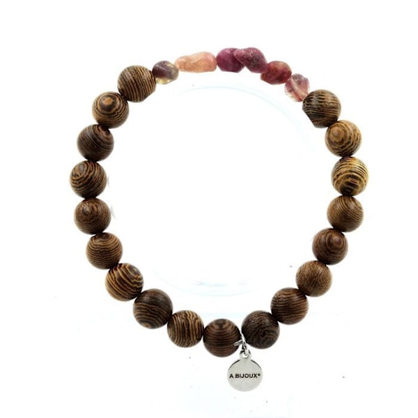Kivet ja mineraalit. Turmaliinirannekoru Rubellite Brasiliasta + puu 8 mm. Tehty Ranskassa. Röd