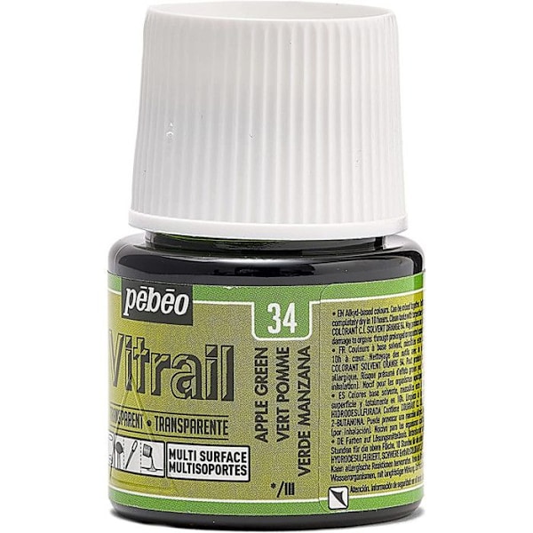 Glasmaleri - Pébéo - Æblegrøn - 45ml - Transparent - Blank Grönt äpple