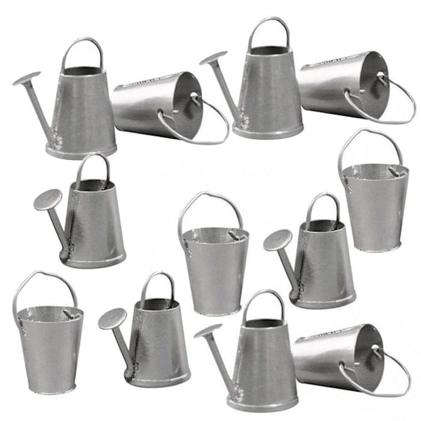6 mini vandkander og 6 metalspande 2 cm Grå
